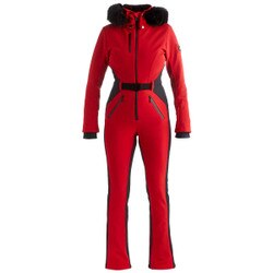 NILS Grindelwald Ski Suit with Faux Fur Women's in Red and Black